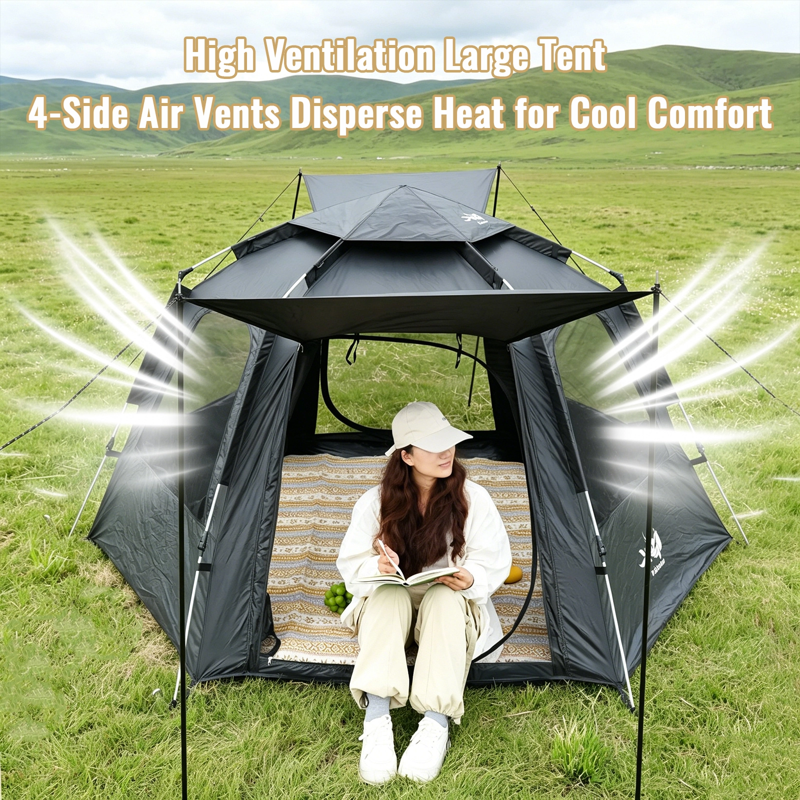 Large Black Hexagon Camping Tent – view 5